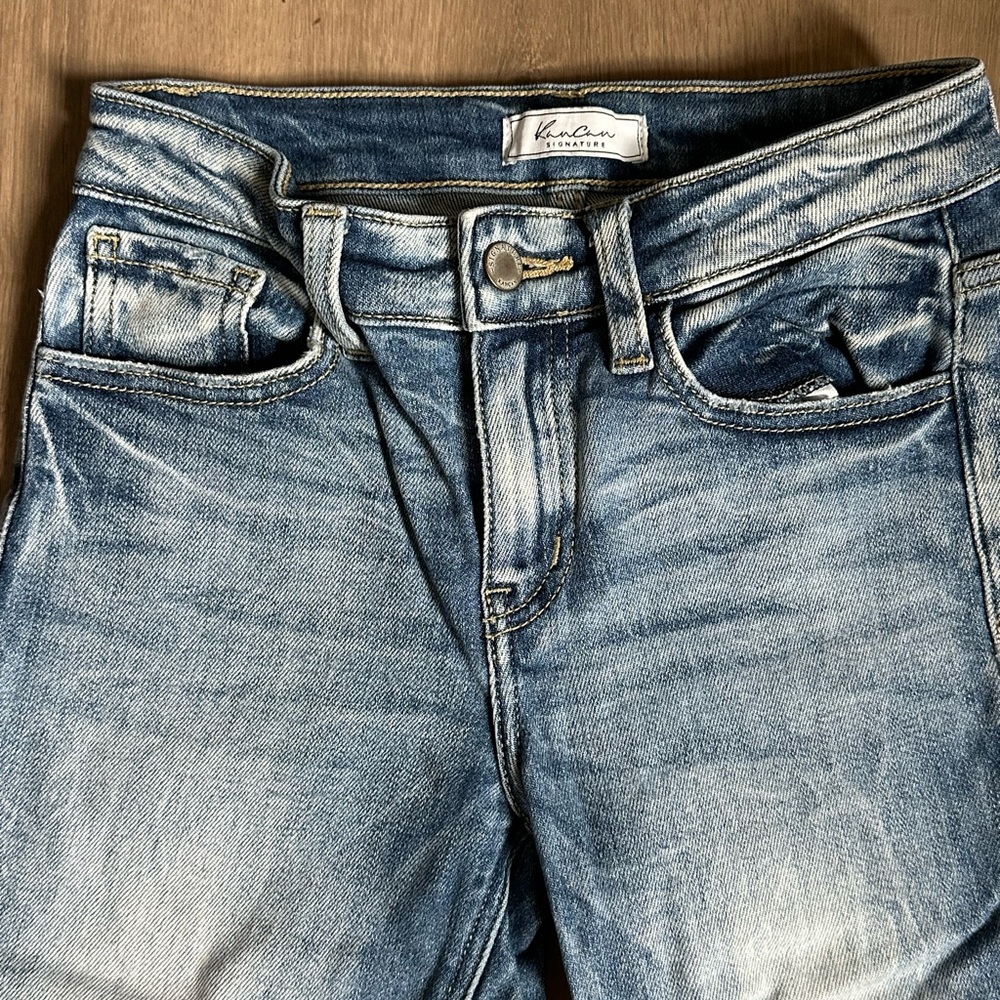 Buckle Blue Skinny Jeans with Vintage Wash and Distressed Look